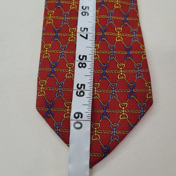 Via Condotti Roma Tie Mens OS Necktie Red Equestrian Chain Print Silk Handmade - Picture 7 of 9
